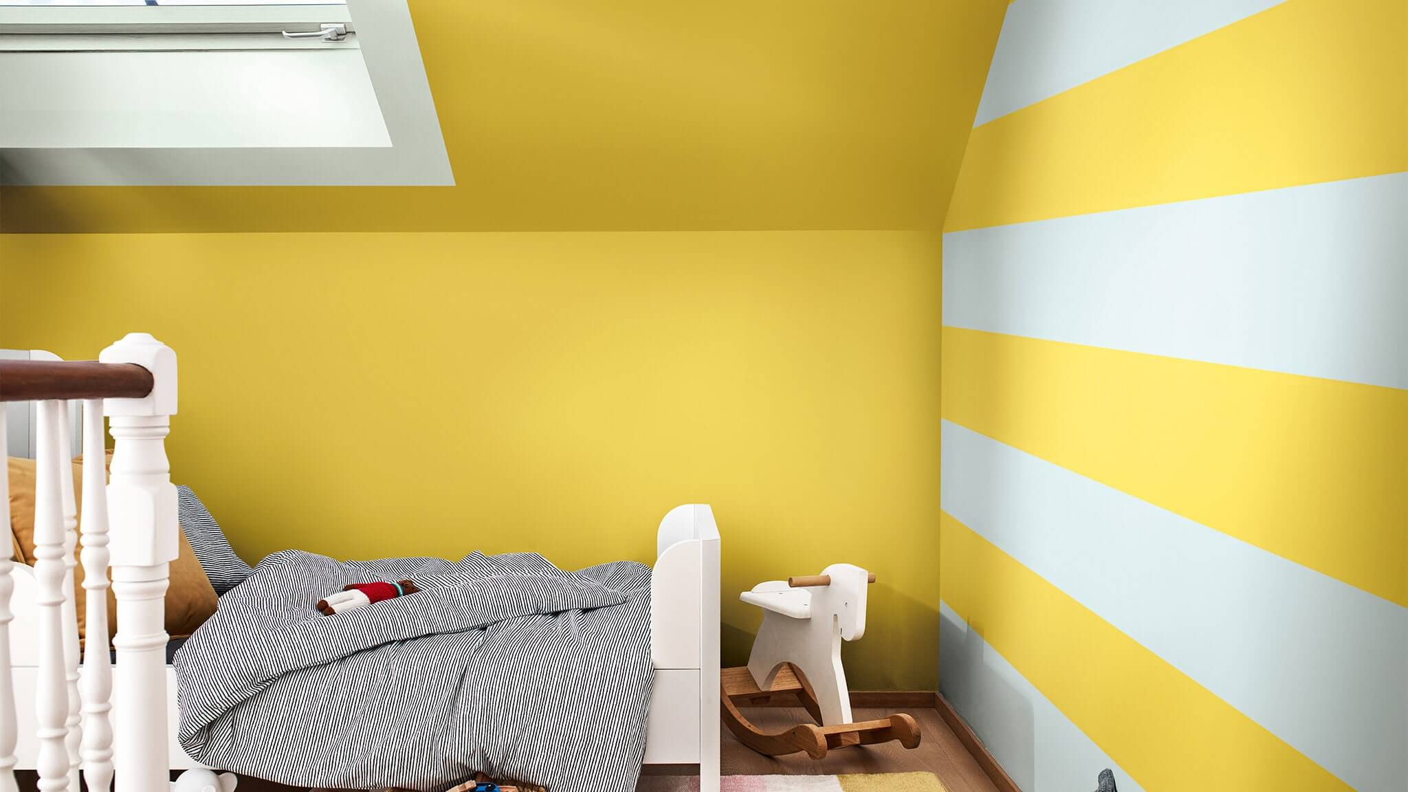 Pokój dziecięcy z ożywczą paletą kolorystyczną i dynamicznymi prążkami cf20_play_color_palette_kids_room