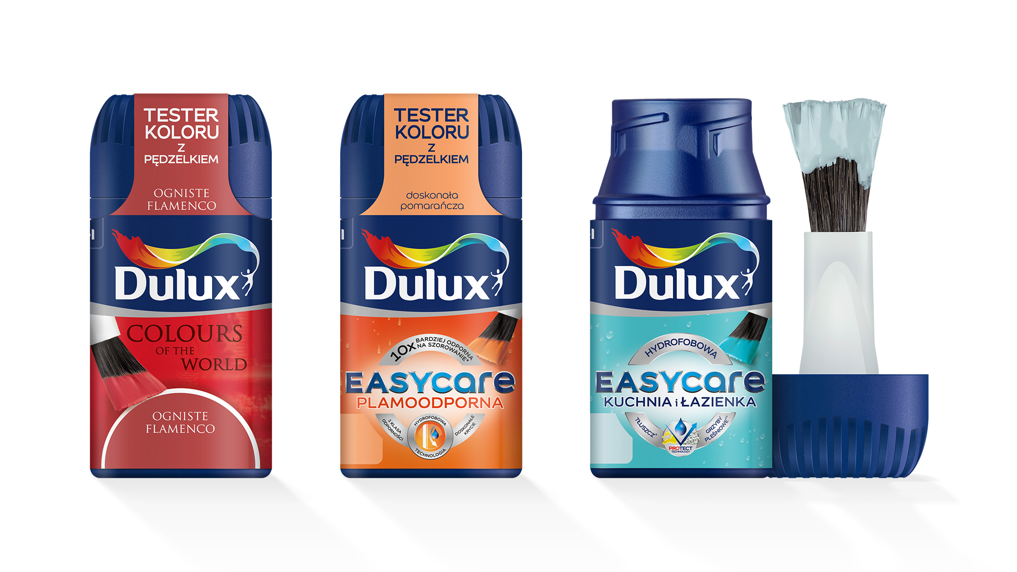 Testery Dulux - do każdego wnętrza Zamiast saszetki wybierz wygodne opakowanie z pędzlem. Szukaj w ofercie farb Dulux.